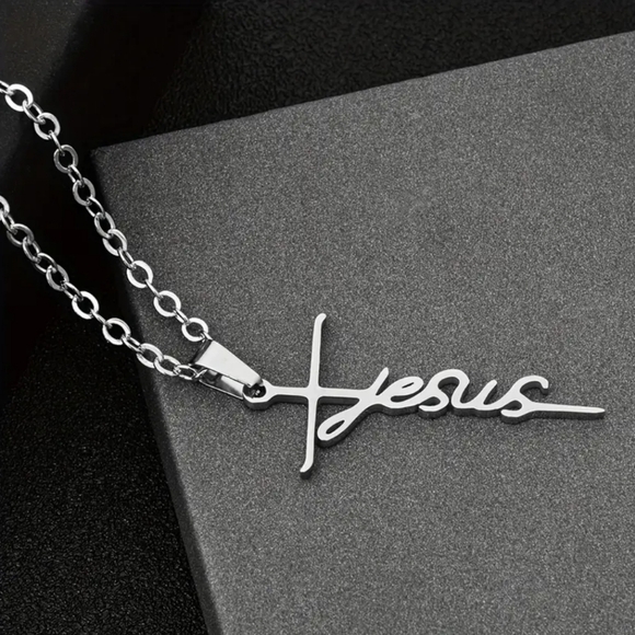 Jesus Silvertone Pendant Necklace - Picture 3 of 6